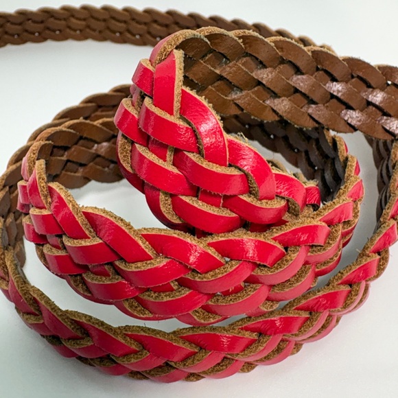 J. Crew Braided Woven Red Women's Thin Belt, Silver Buckle, Size XS/S - Picture 3 of 6